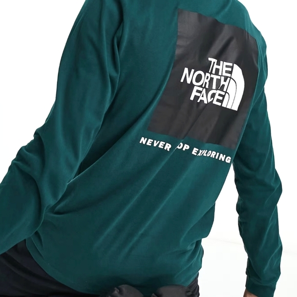 The North Face Men's L/S Long Sleeve Tee T-shirt -Emerald Green /TNF Black Sz-M - Picture 8 of 10